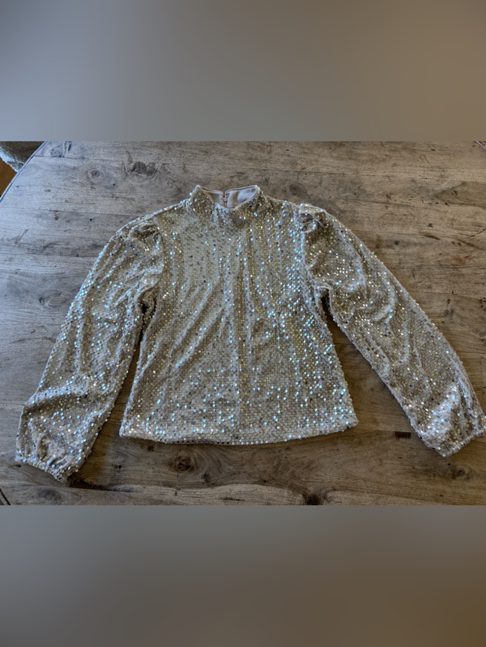 Sanctuary All Nighter Champagne Sequin Mock Neck Long Sleeve Top